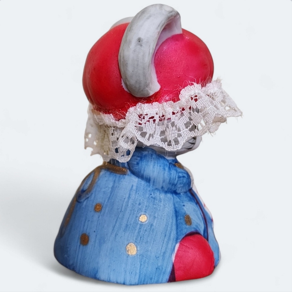 Vintage Jasco Lil Chimer Knitting Mouse Christmas Ornament Bell Bisque Porcelain - Picture 8 of 10
